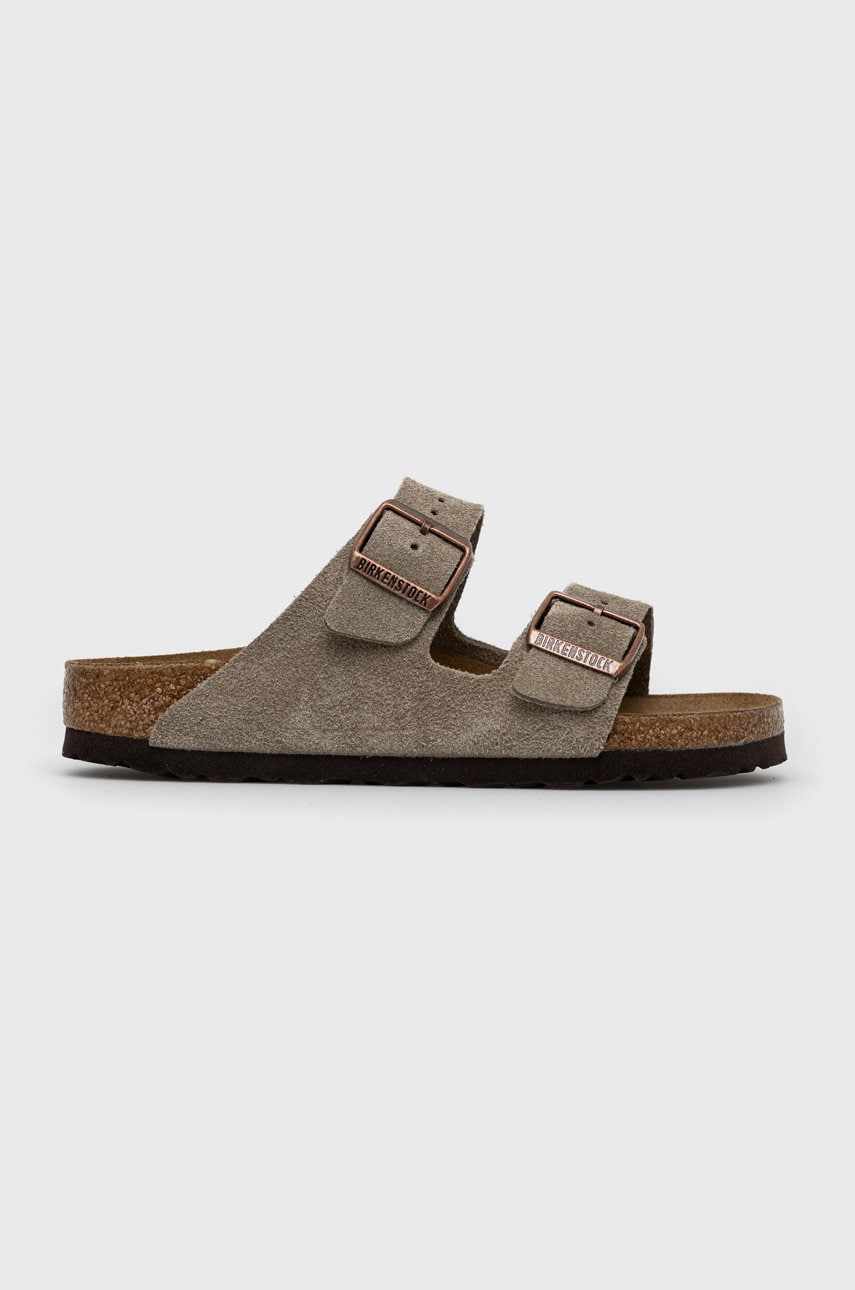 Birkenstock papuci din piele Arizona VL femei, culoarea gri, 51463