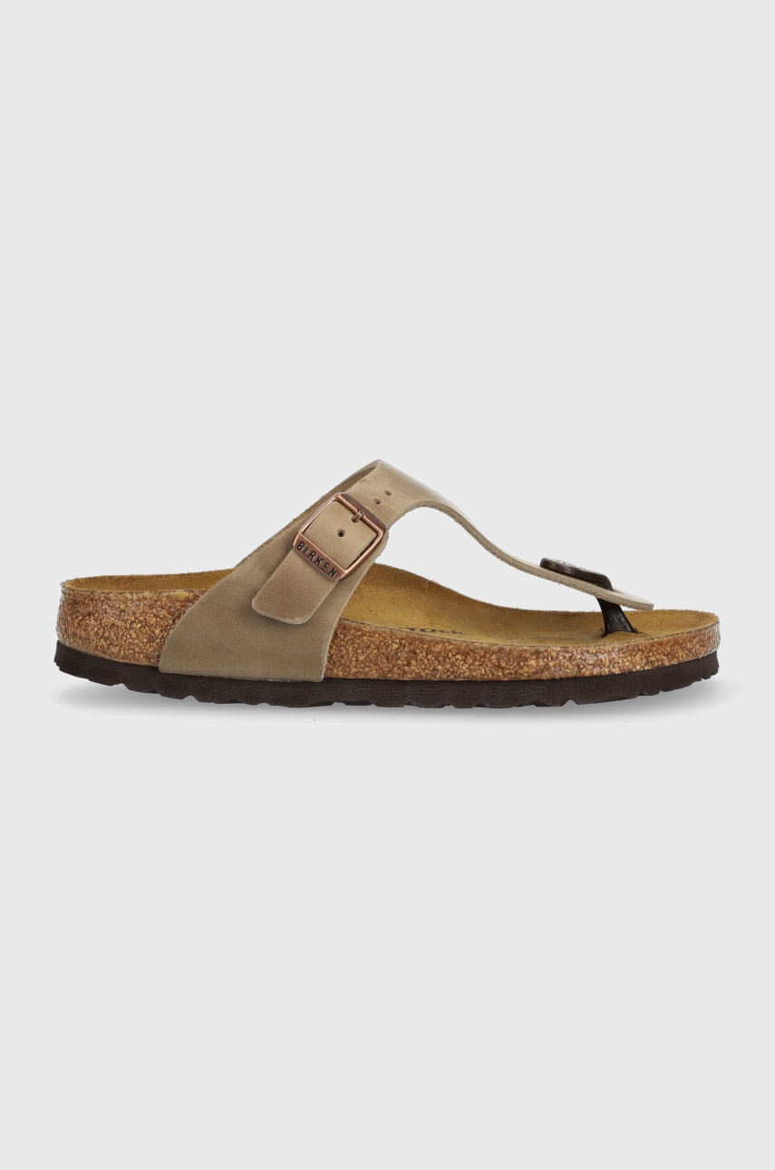 Birkenstock slapi de piele Gizeh femei, culoarea maro, cu toc plat