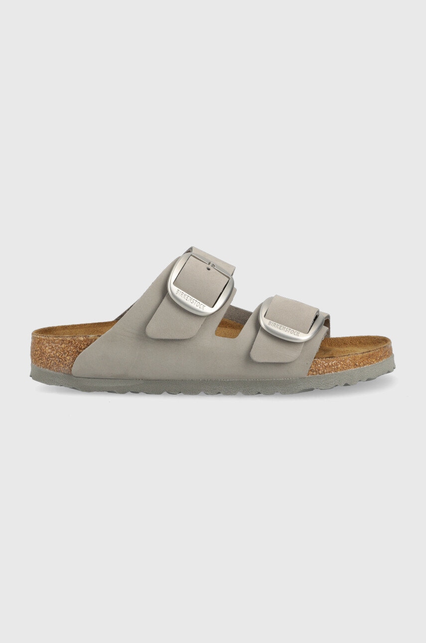 Birkenstock slapi de piele Arizona Big Buckle femei, culoarea gri