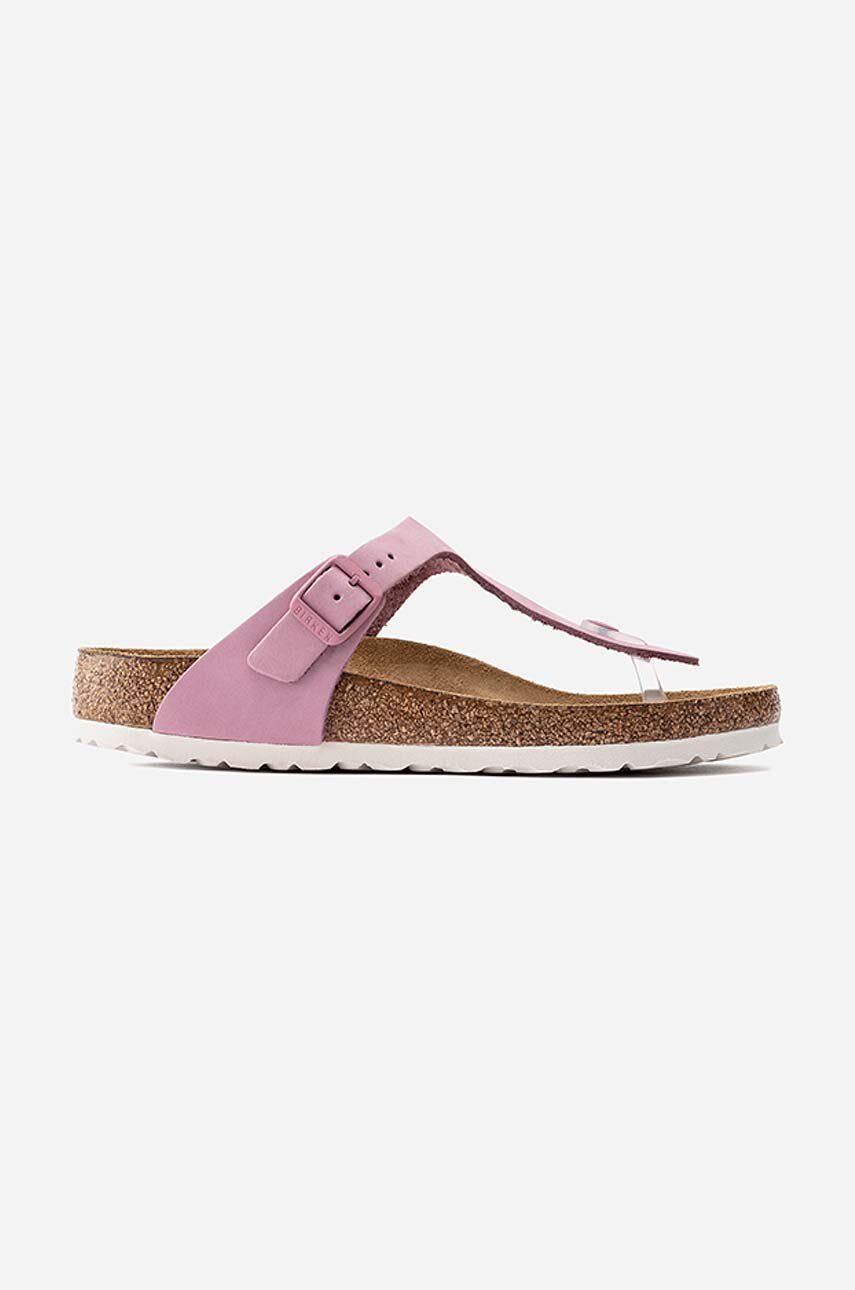 Birkenstock șlapi din piele întoarsă Gizeh SFB NU femei, culoarea roz, cu toc plat 1021417-Pink