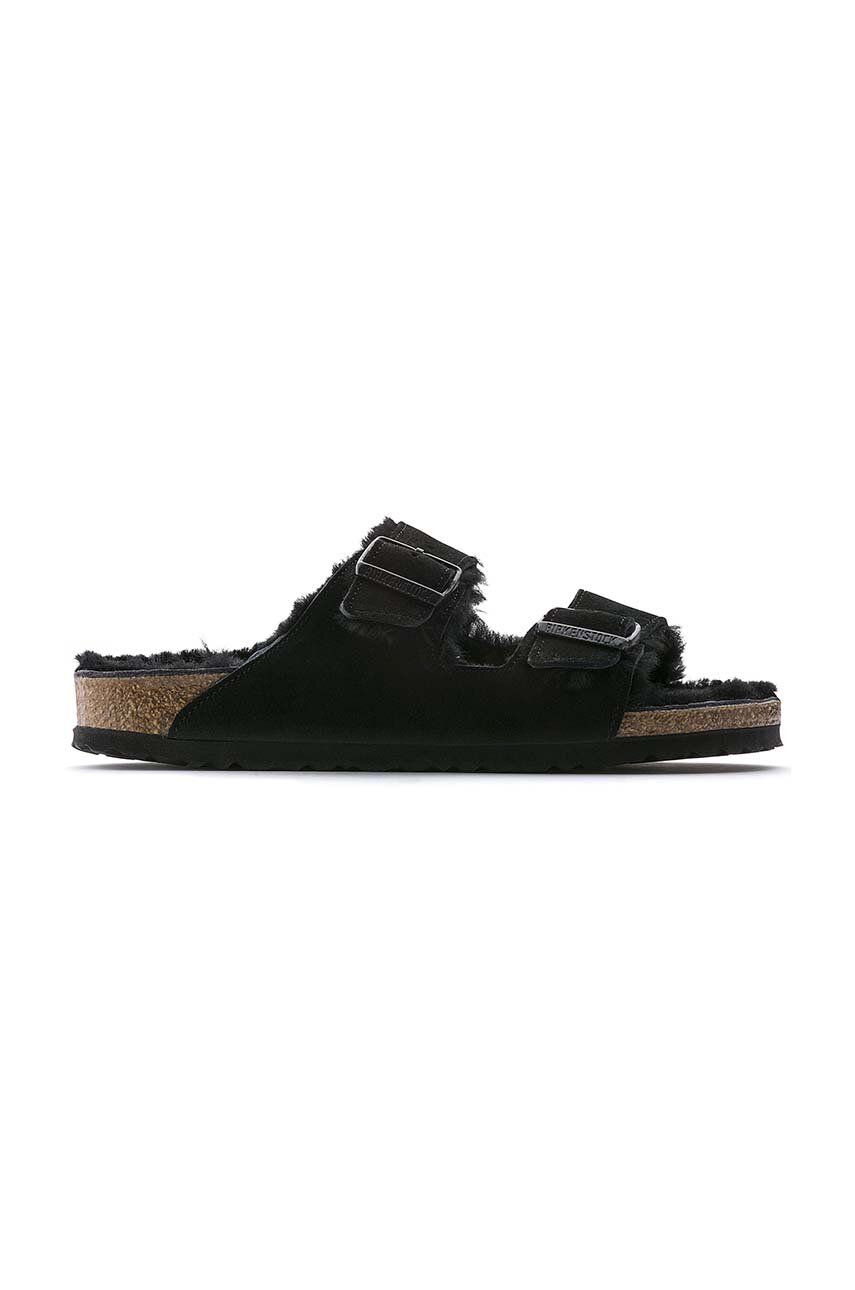 Semišové papuče Birkenstock Arizona Shearling pánské, černá barva, 752661 - černá -  Svršek: Se