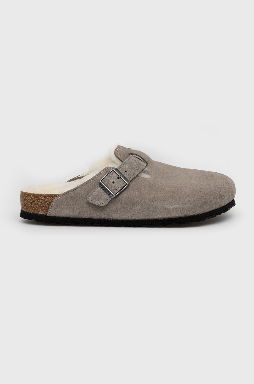 

Велурени чехли Birkenstock Boston Shearling в сиво, Сив