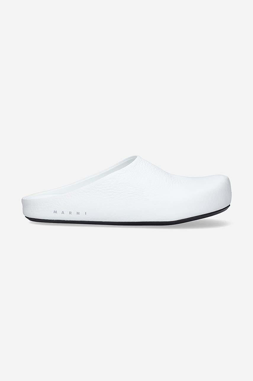 Marni șlapi de piele Sabot bărbați, culoarea alb SBMR001400.P4554.00W01-white Marni șlapi de piele Sabot bărbați, culoarea alb SBMR001400.P4554.00W01-white
