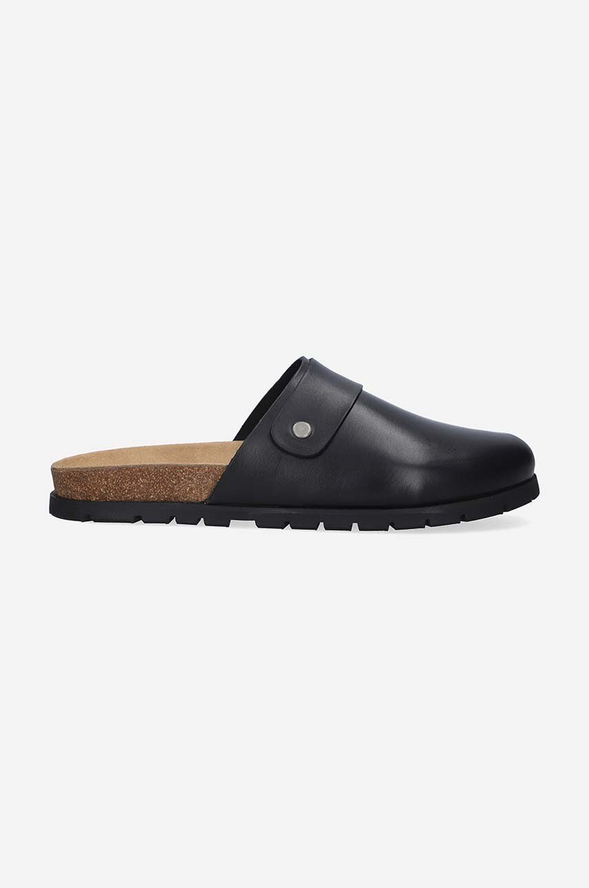 A.P.C. șlapi de piele bărbați, culoarea negru PXAWV.H5106