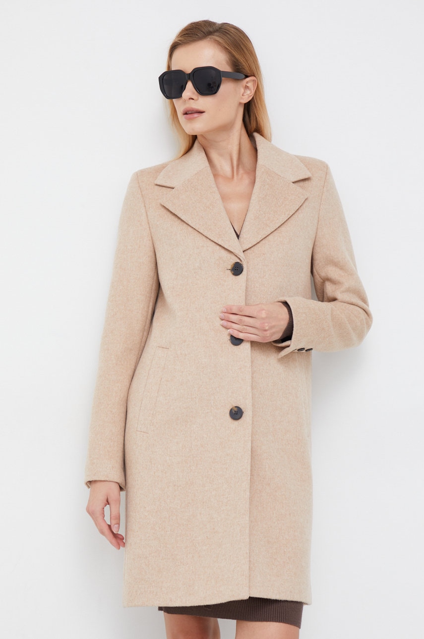 Selected femme palton de lana culoarea bej, de tranzitie