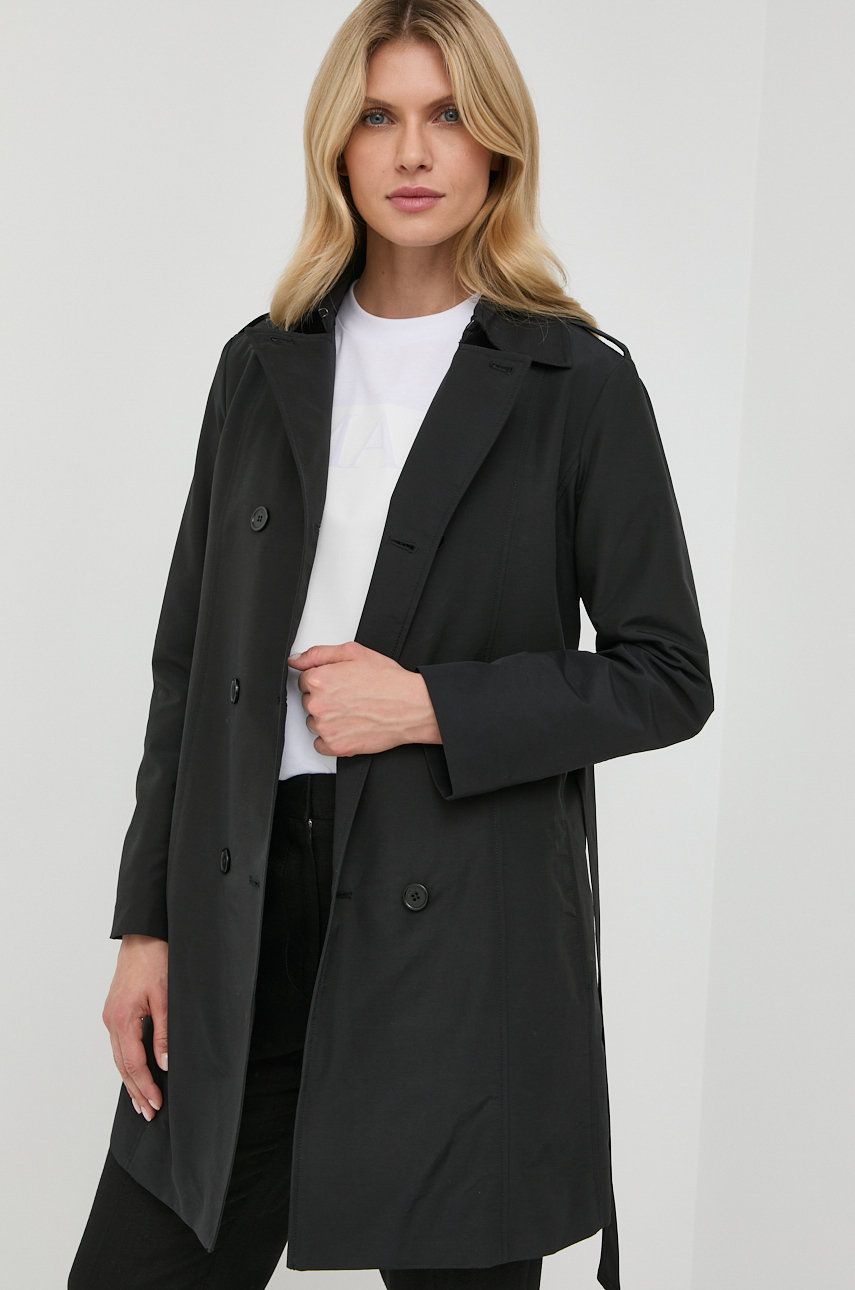 MAX&Co. palton femei, culoarea negru, de tranzitie, cu doua randuri de nasturi answear imagine noua