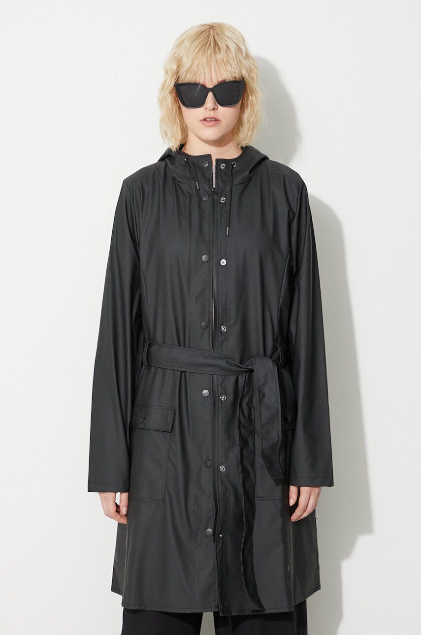 Rains palton de ploaie Curve Jacket femei, culoarea negru, de tranziție 1206-BLACK.