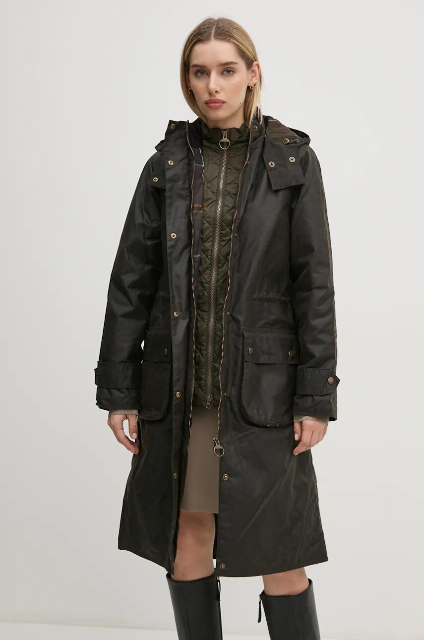 Barbour hanorac Long Cannich Wax femei, culoarea verde, de tranzitie, LWX1264