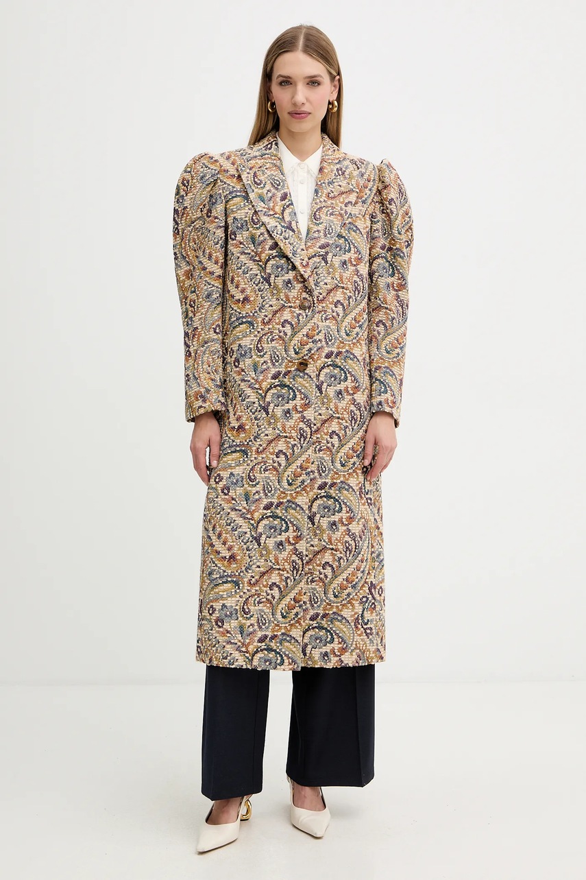 Levně Kabát s příměsí vlny Twinset béžová barva, 252TS2372