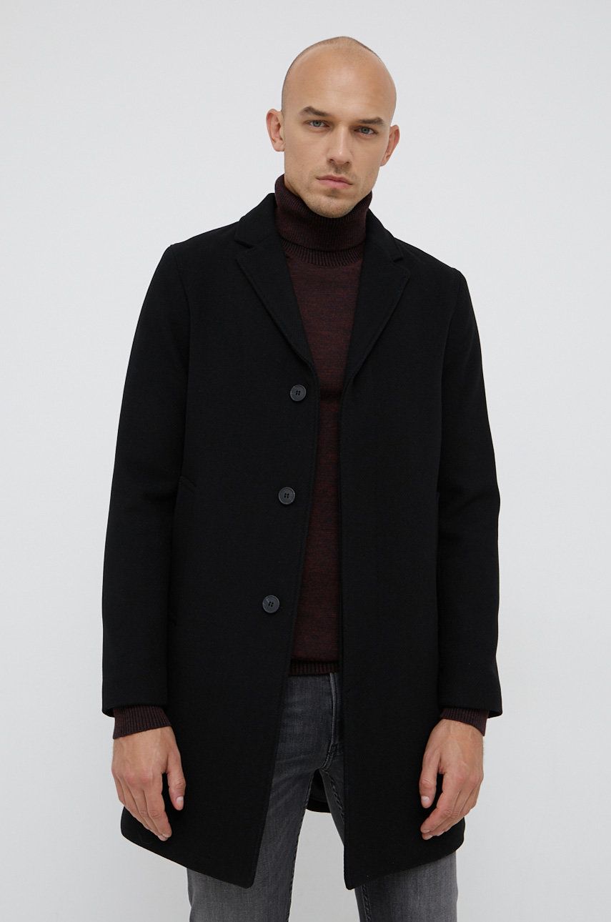 Selected Homme Palton de lână culoarea negru, de tranzitie answear.ro