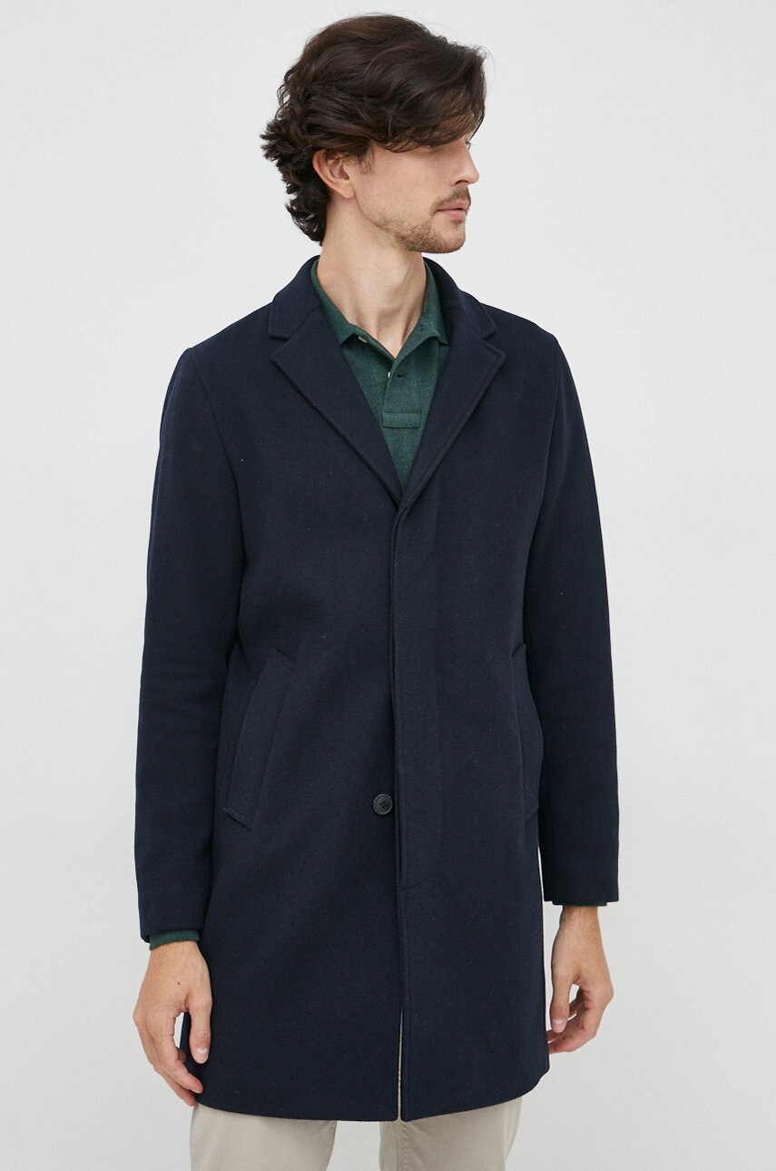 Selected homme palton de lana culoarea albastru marin, de tranzitie