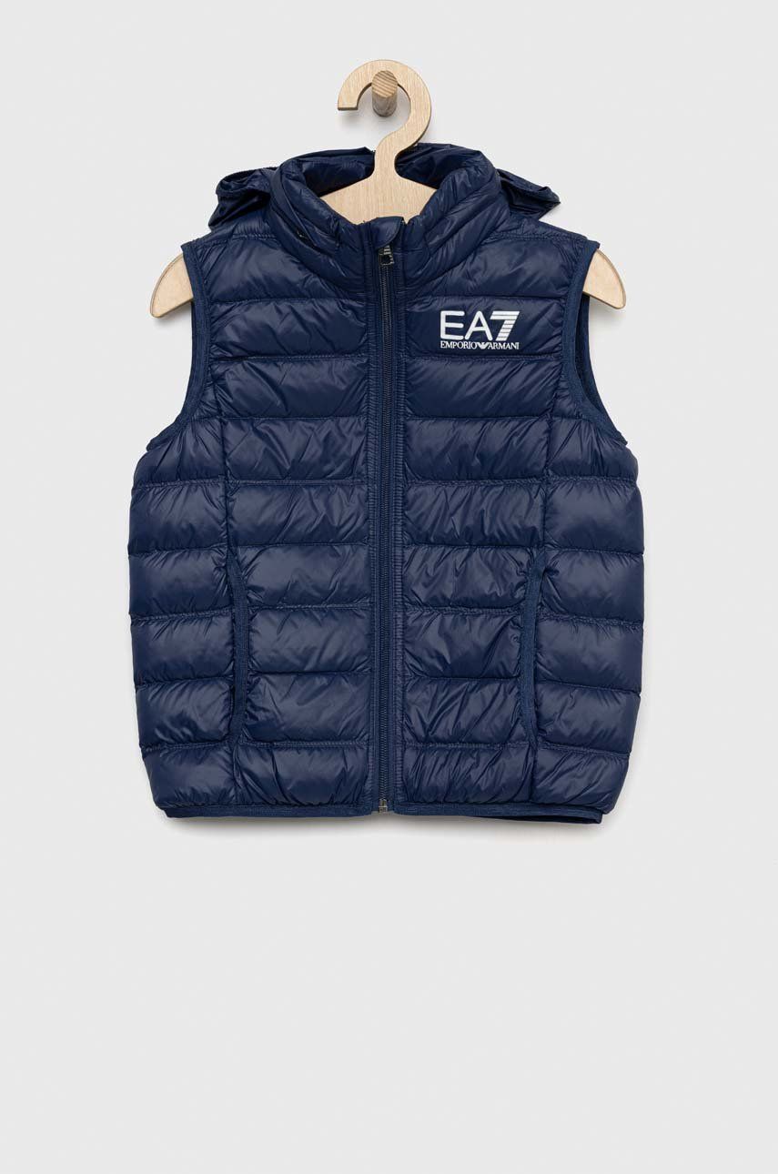 Dětská péřová vesta EA7 Emporio Armani tmavomodrá barva - námořnická modř -  Hlavní materiál: 1