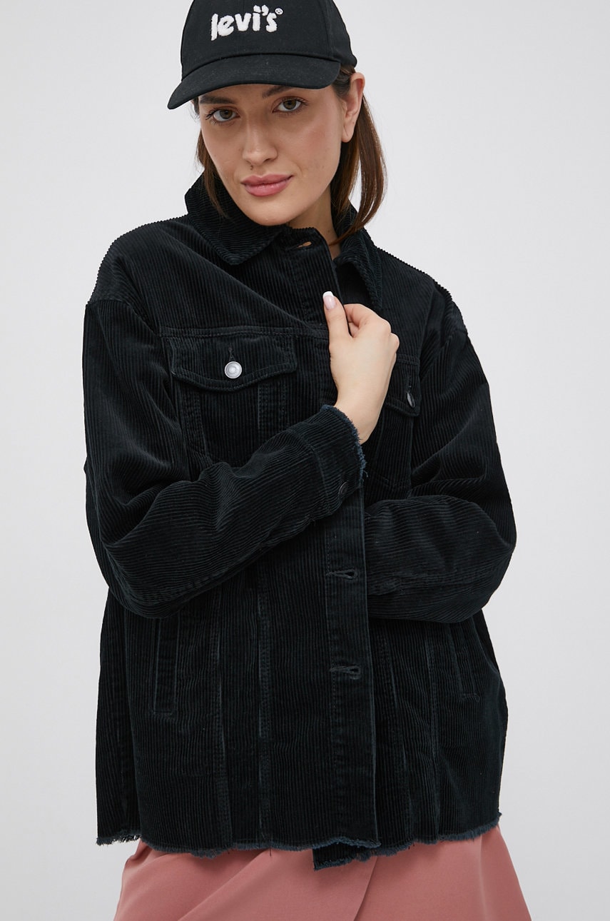 Only geaca din velur culoarea negru, de tranzitie, oversize