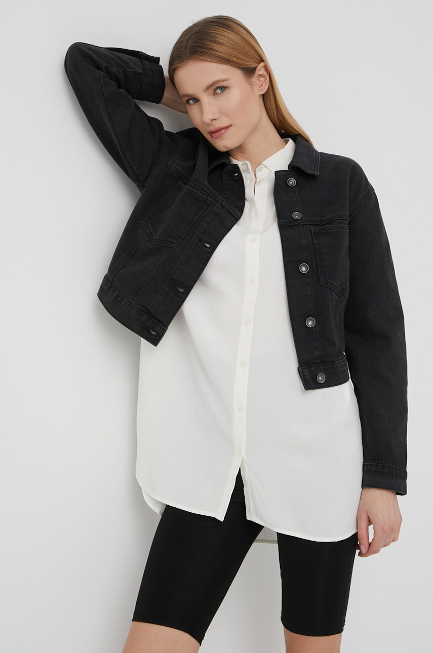 Vero moda geaca jeans femei, culoarea negru, de tranzitie