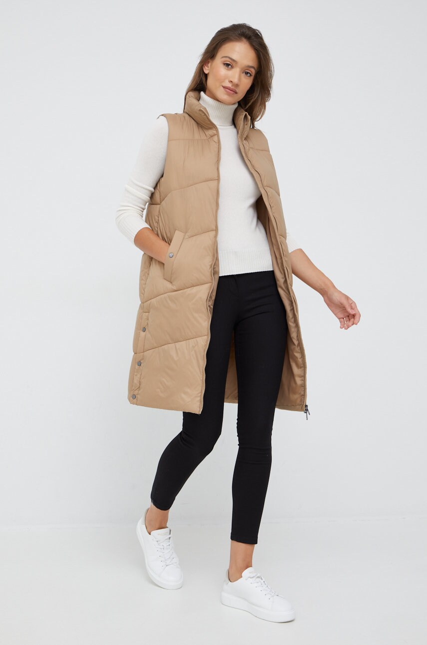 Vero moda vesta femei, culoarea bej, de iarna