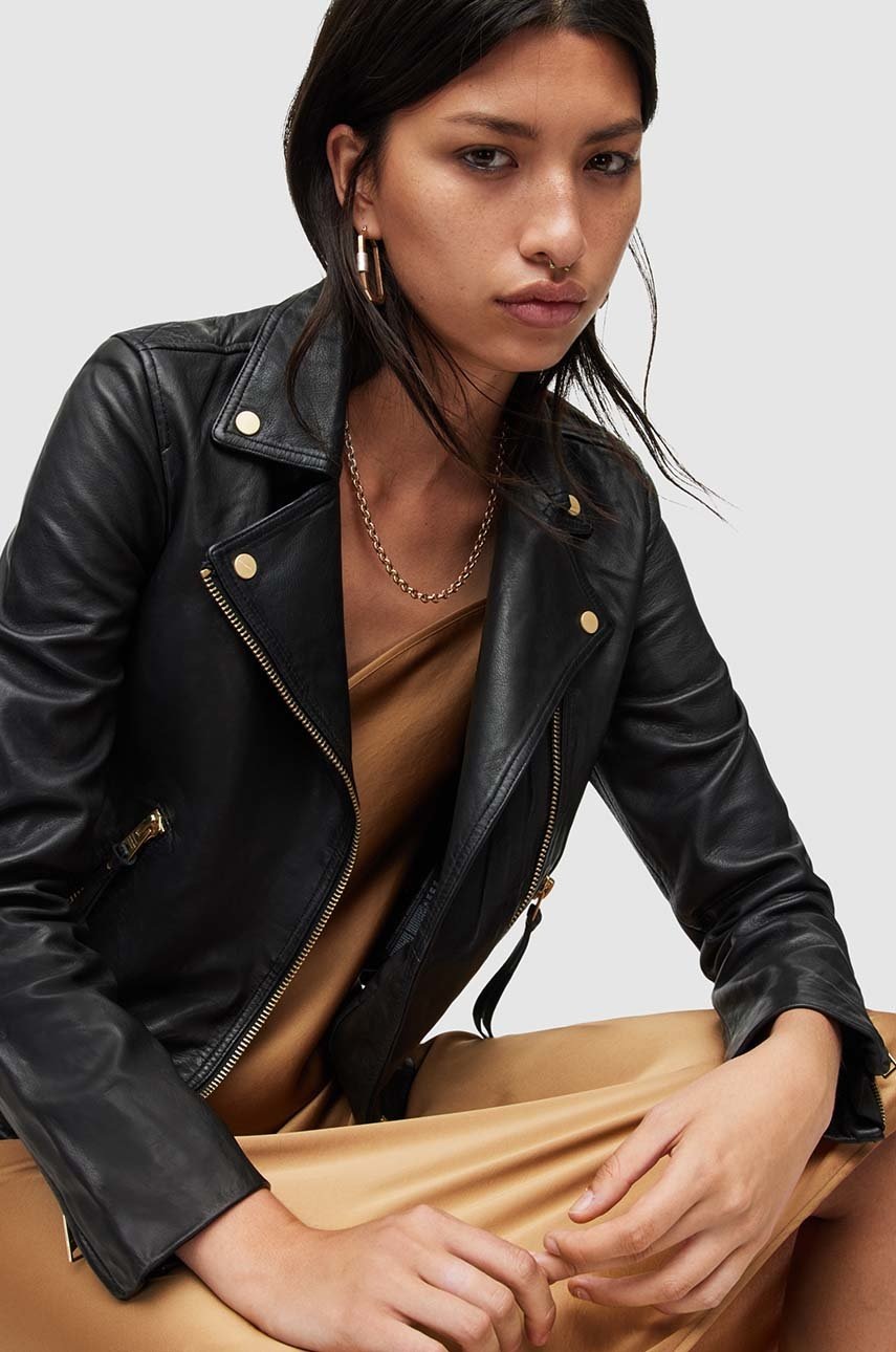 

Шкіряна куртка AllSaints жіноча колір чорний перехідна