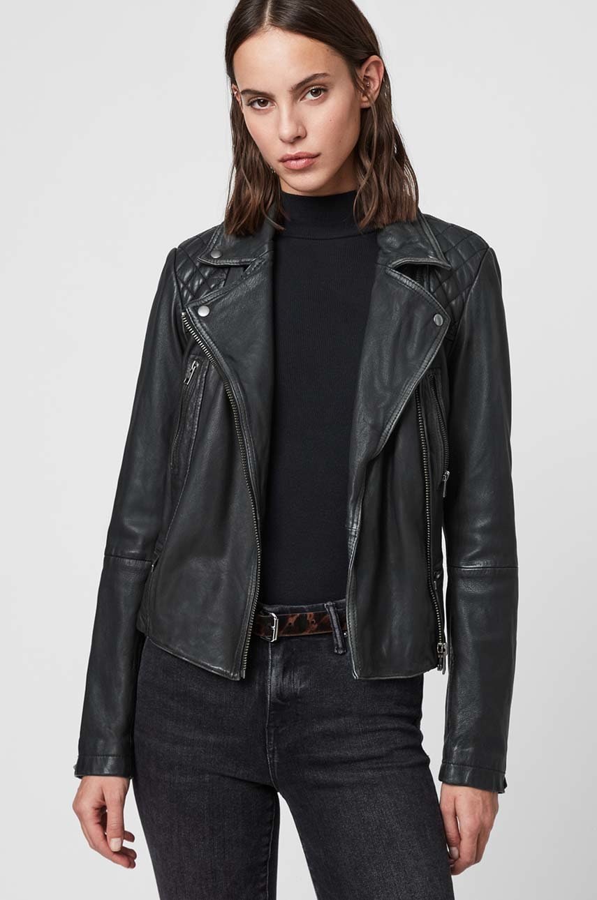 Allsaints Geaca Ramones De Piele Femei, Culoarea Negru, De Tranzitie