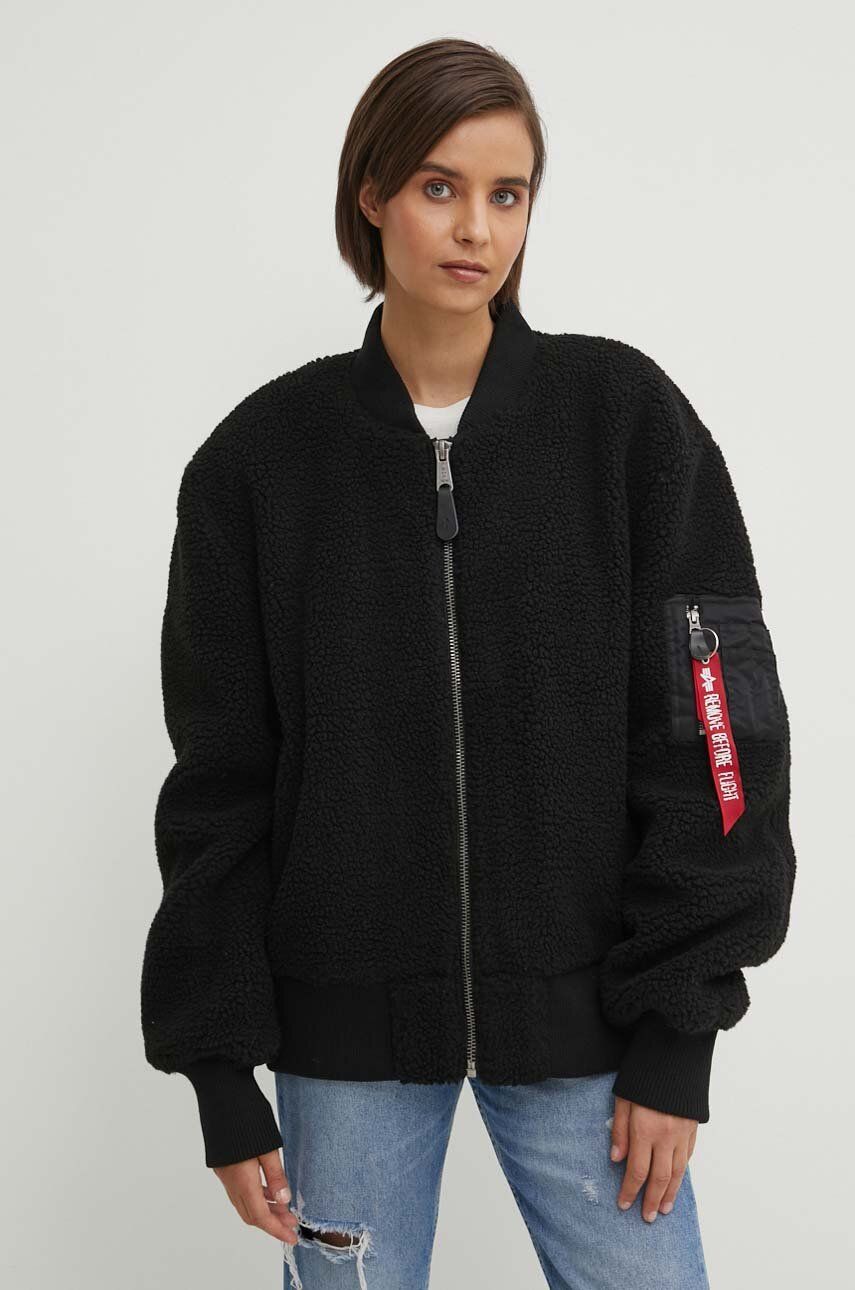 Bomber bunda Alpha Industries Ma-1 Teddy černá barva, přechodná, oversize, 108102.03-Black - černá -