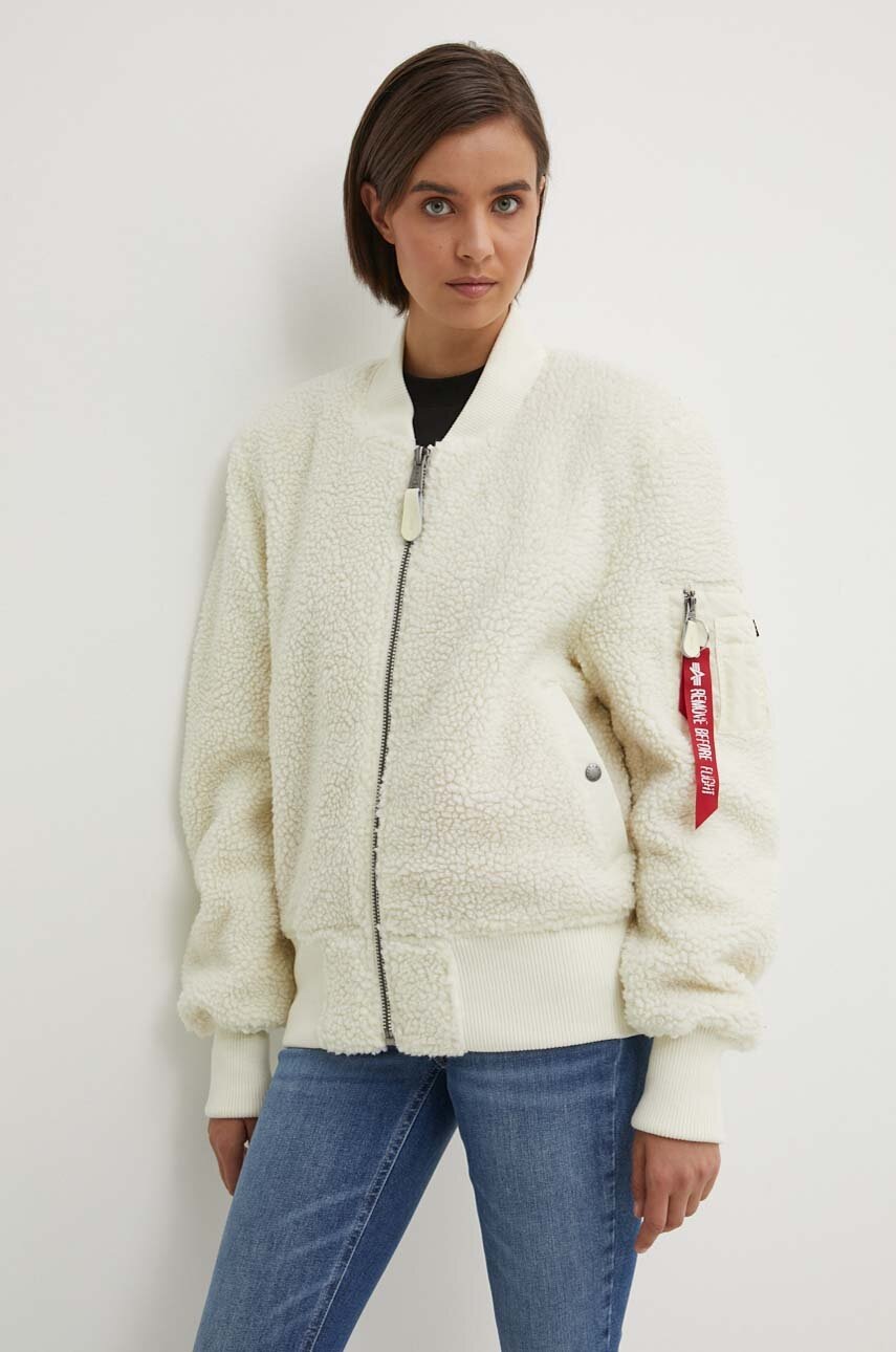 Alpha Industries geacă bomber Ma-1 Teddy femei, culoarea bej, de tranziție, oversize 108102.16-cream