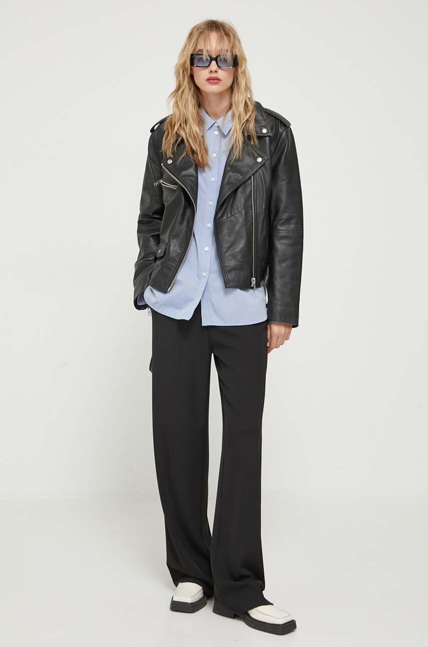 Δερμάτινο jacket Gestuz γυναικεία, χρώμα: μαύρο φωτογραφία