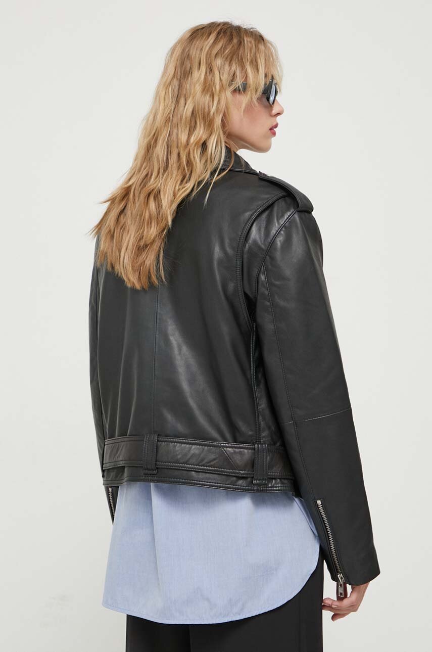 Δερμάτινο jacket Gestuz γυναικεία, χρώμα: μαύρο φωτογραφία