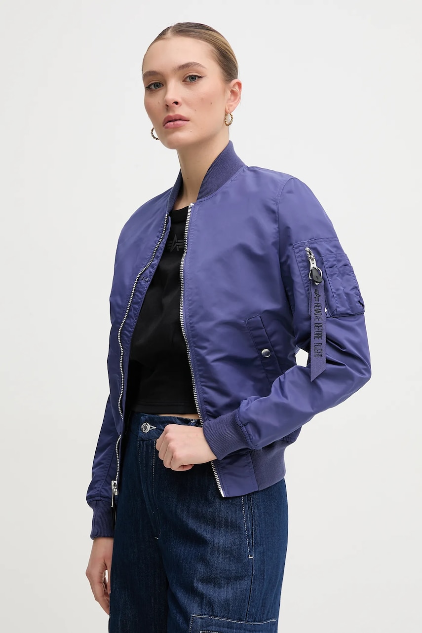 Alpha Industries geaca bomber MA-1 VF LW femei, culoarea violet, de tranzitie Alpha Industries geaca bomber MA-1 VF LW femei, culoarea violet, de tranzitie