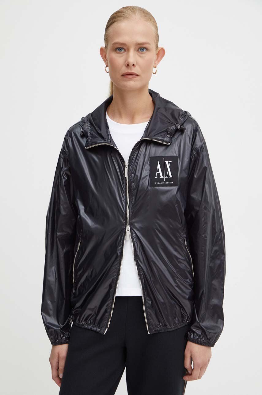 Armani Exchange geaca femei, culoarea negru, de tranzitie, oversize, 8NYB45 YNYNZ