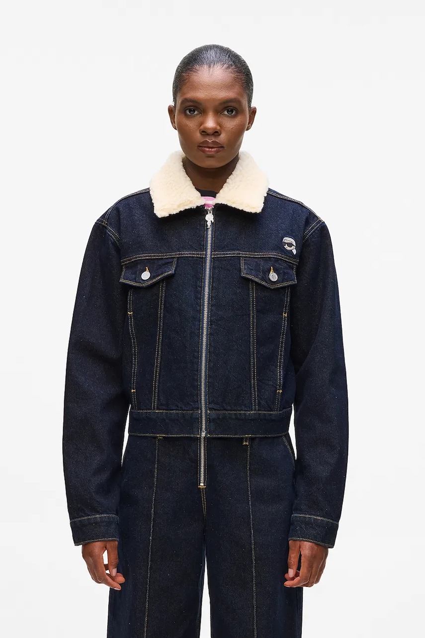 Karl Lagerfeld geacă de blugi din bumbac culoarea bleumarin, de tranziție, A4W14025