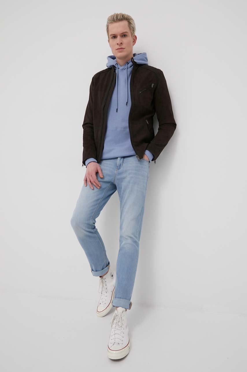 

Кожаная куртка Jack & Jones мужская цвет коричневый переходная