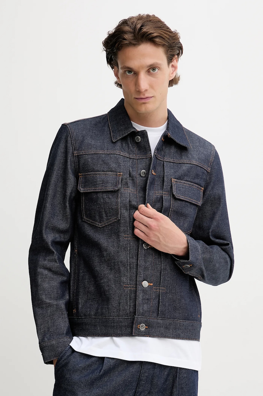 Levně Bavlněná džínová bunda A.P.C. CODBS-H02191 INDIGO tmavomodrá barva, přechodná, CODBS.H02191-INDIGO