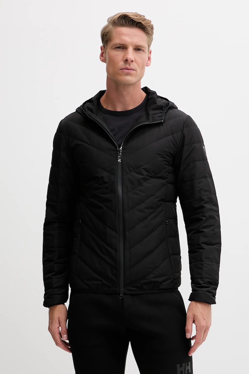 EA7 Emporio Armani geaca de puf barbati, culoarea negru, de tranzitie