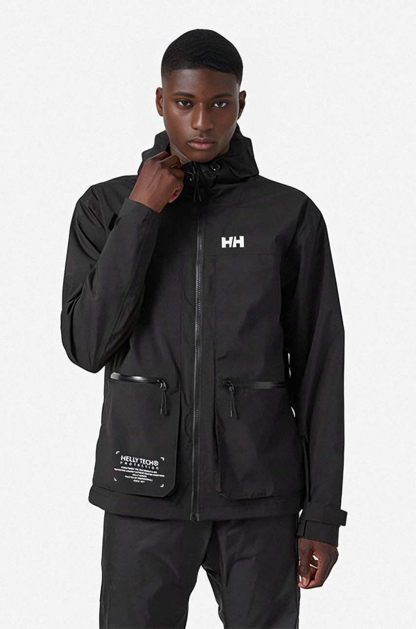 Helly Hansen geacă de ploaie Move Hooded Rain Jacket barbati, culoarea negru, de tranzitie 53757-823