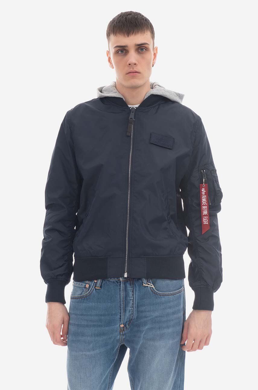 Levně Bunda Alpha Industries MA-1 TT Hood BP Ref. 106103 07 pánská, tmavomodrá barva, přechodná