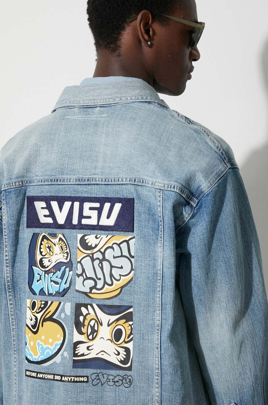 Evisu geaca jeans barbati, de tranzitie, oversize