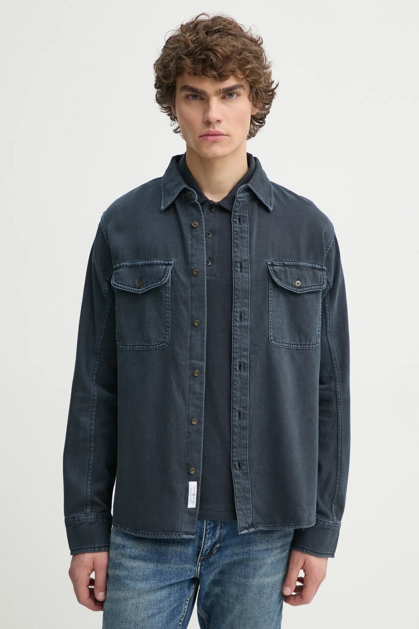 Rag & Bone camasa barbati, culoarea albastru marin, cu guler clasic, regular, MED24S0004ZDMI