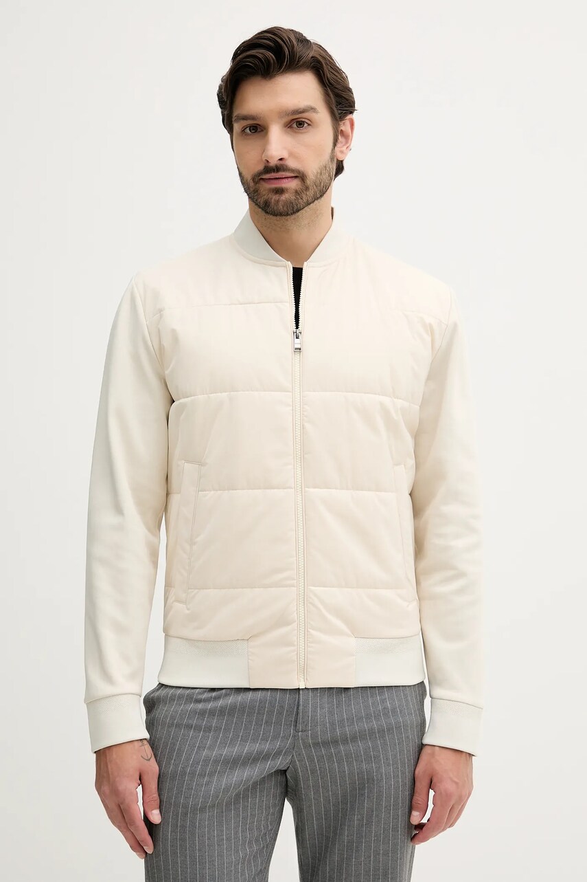BOSS geaca bomber culoarea bej, de tranzitie, 50532767