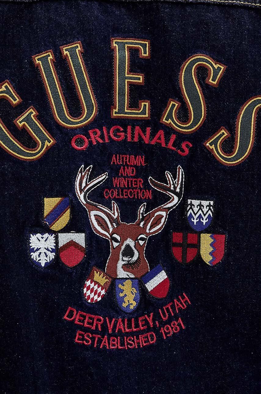 Pamučna Traper Jakna Guess Originals Deer Denim Boja: Tamno Plava, Za Prijelazno Razdoblje, M2BG71.D4DP2-GODR