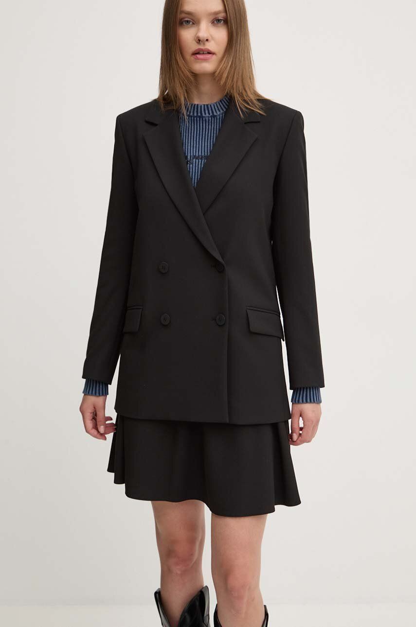 HUGO sacou culoarea negru, cu doua randuri de nasturi, neted, 50482092