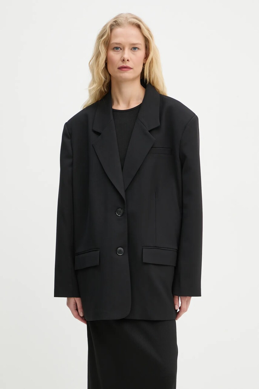 Gestuz sacou culoarea negru, un singur rand de nasturi, neted, 10909334