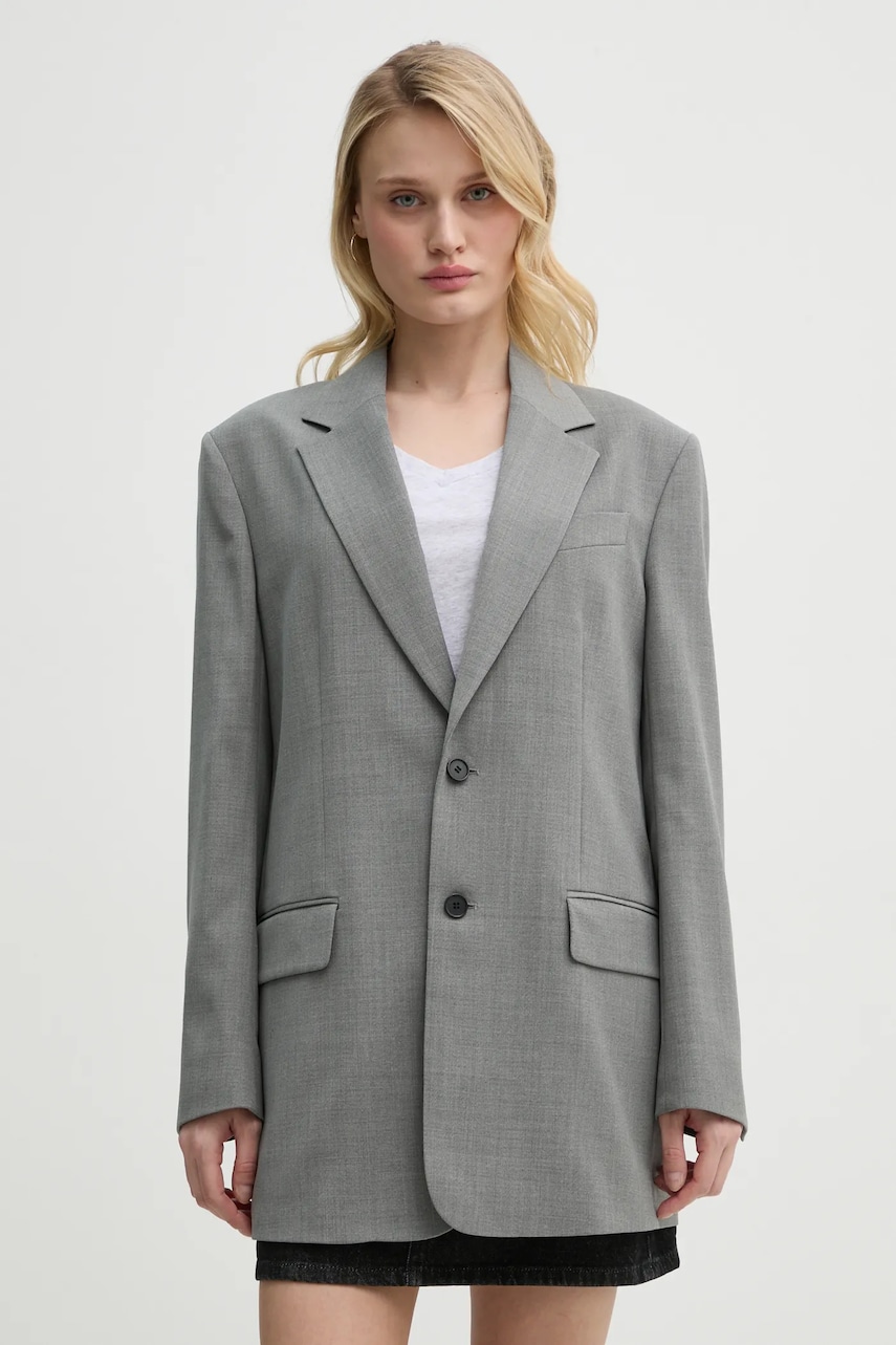 Filippa K geaca de lana culoarea gri, un singur rand de nasturi, neted, 29585