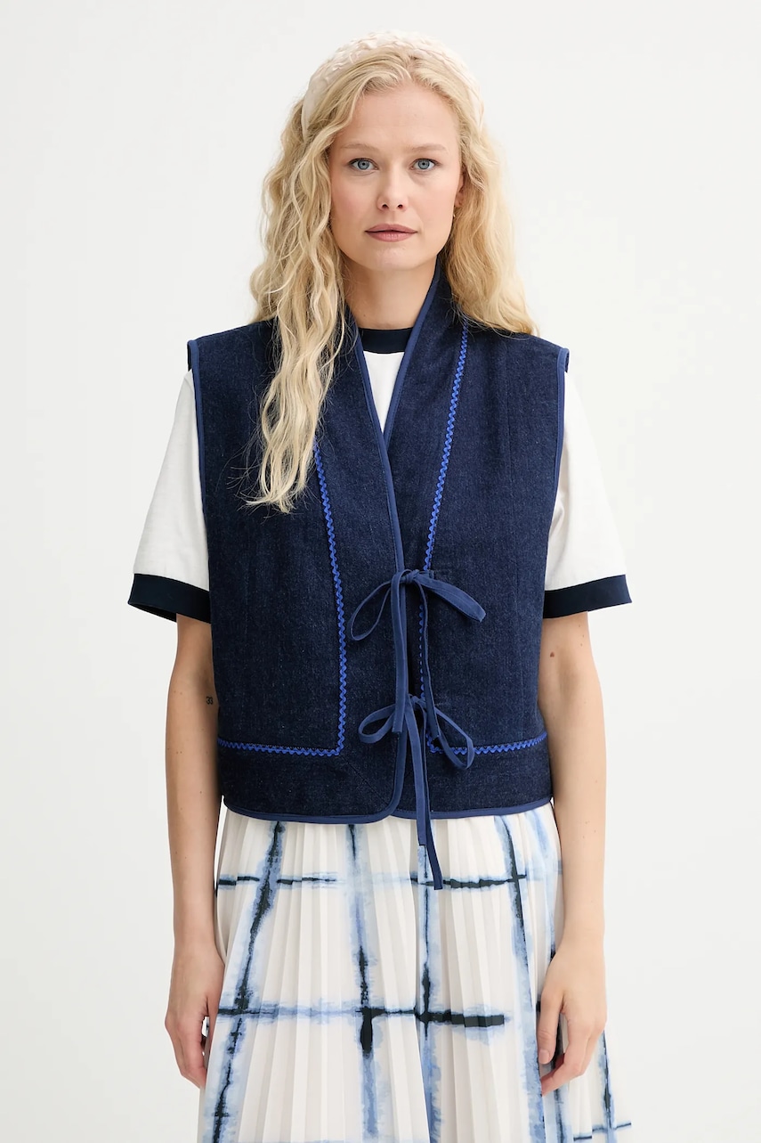 Renewed vestă creative upcycling culoarea bleumarin, un singur rând de nasturi, Renewed INTU x Answear