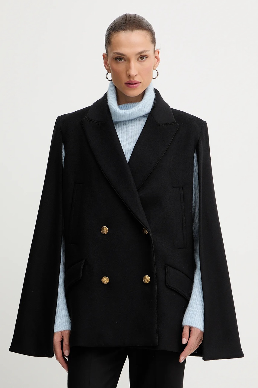 Levně Sako s přídavkem vlny Twinset černá barva, 252TS2130