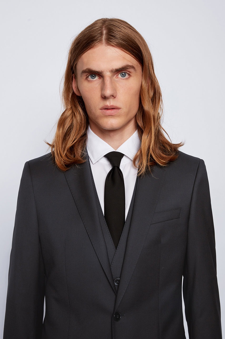 Σακάκι Boss ανδρικό, χρώμα: μαύρο φωτογραφία