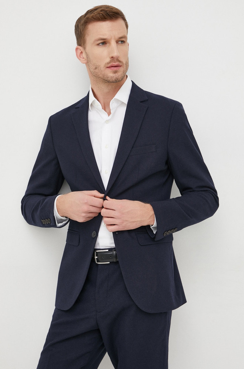 Selected homme sacou din lana culoarea albastru marin