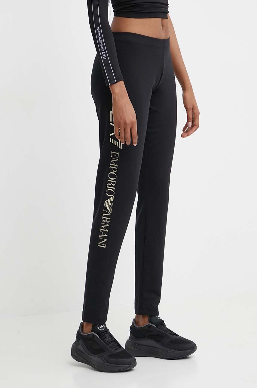 Ea7 Emporio Armani Pantaloni Femei, Culoarea Negru, Cu Imprimeu