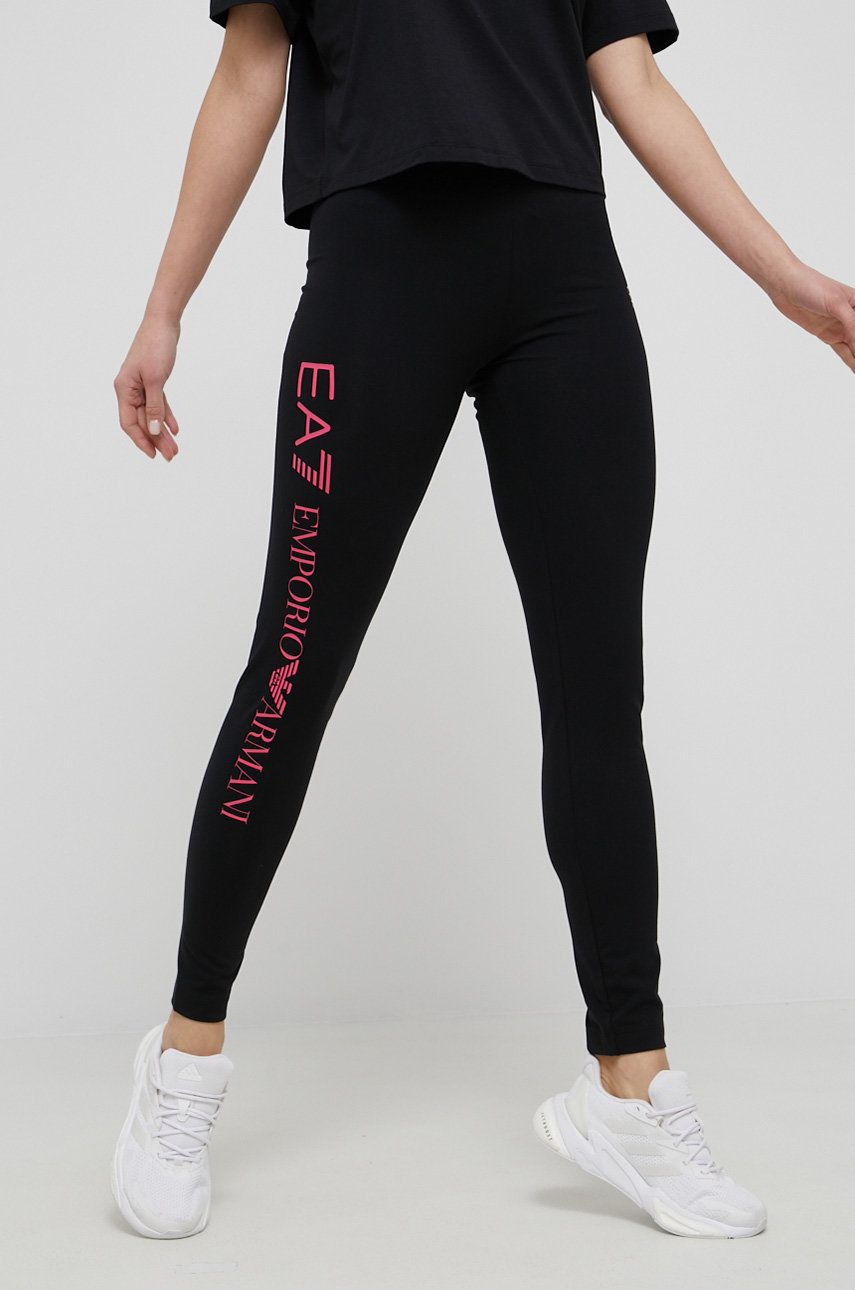 EA7 Emporio Armani pantaloni femei, culoarea negru, cu imprimeu