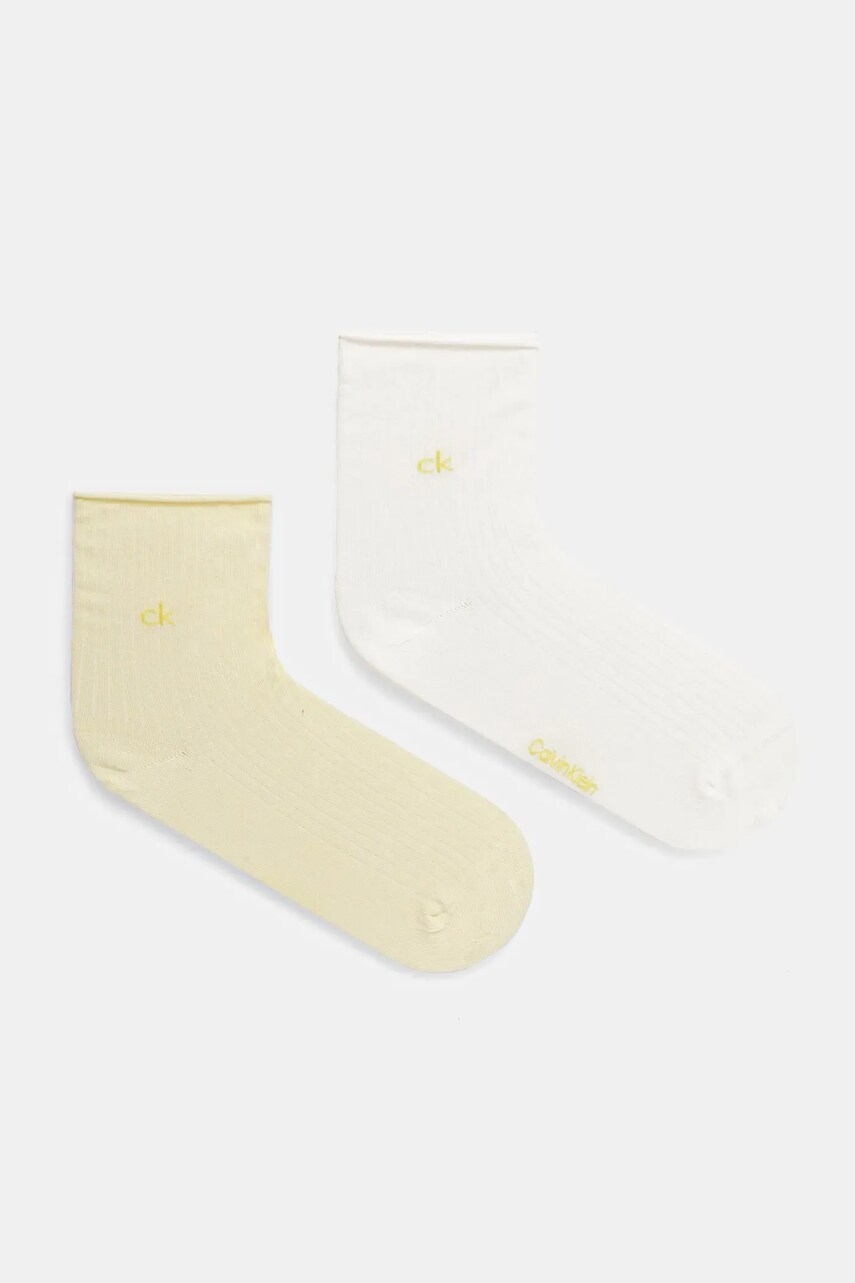 Levně Ponožky Calvin Klein 2-pack dámské, žlutá barva, 701229681