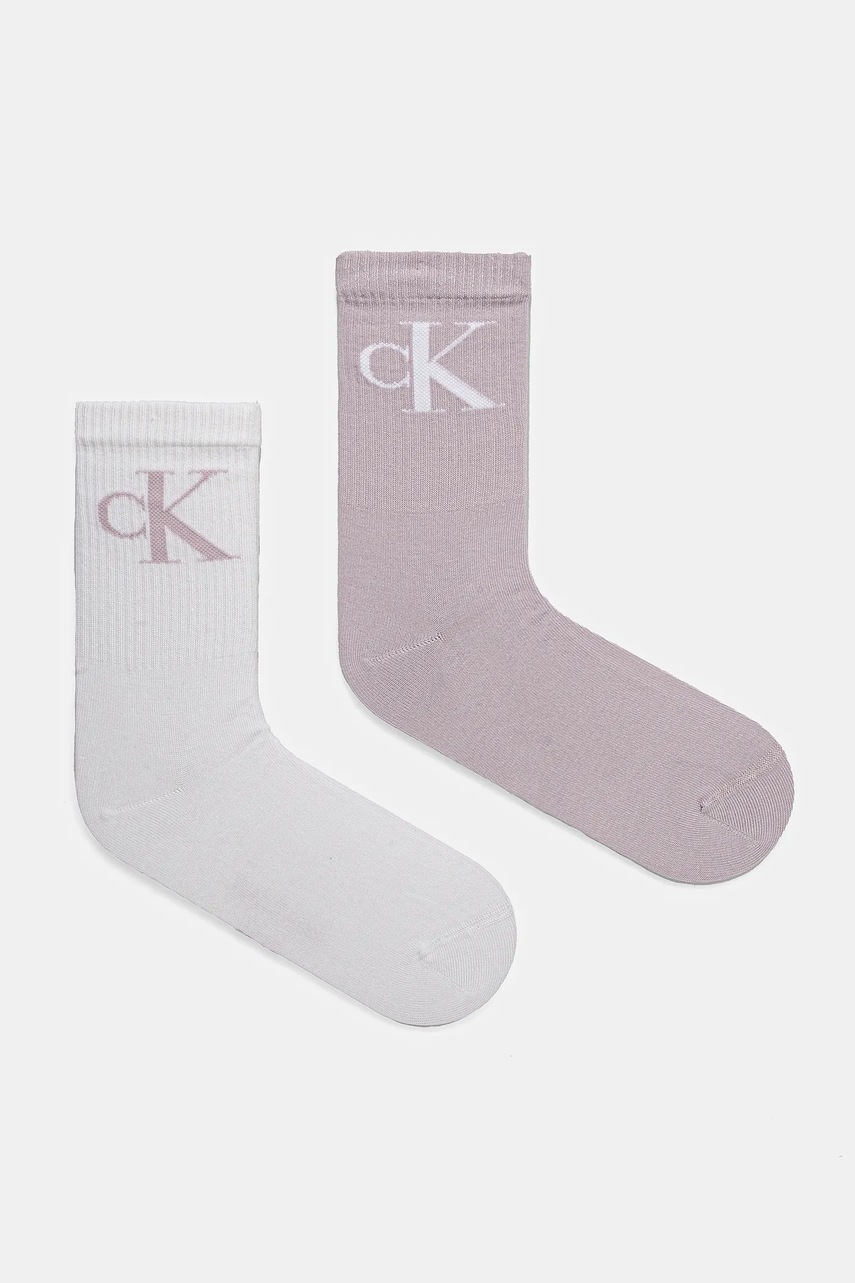 Levně Ponožky Calvin Klein Jeans 2-pack dámské, fialová barva, 701228811