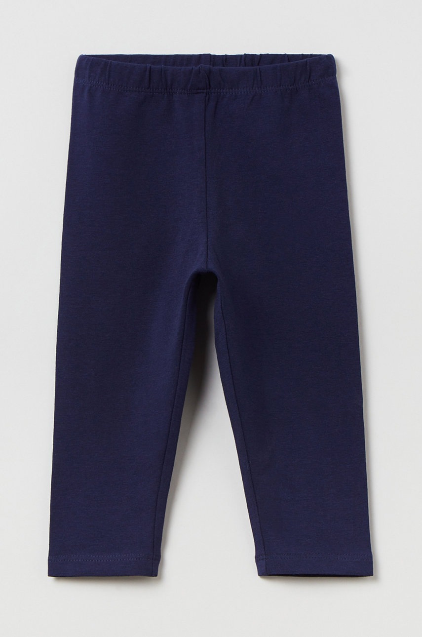 OVS leggins copii culoarea albastru marin, neted