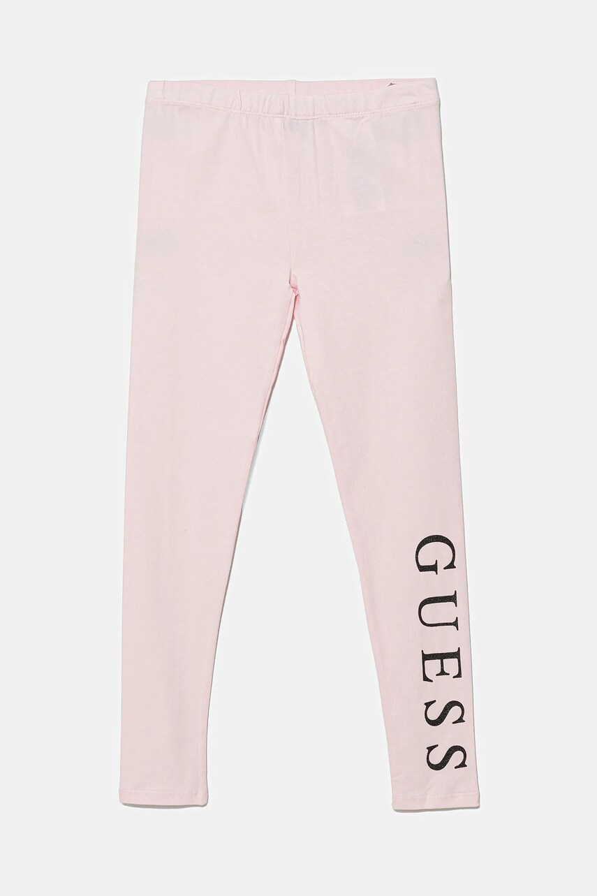Levně Dětské legíny Guess růžová barva, s potiskem, J93B11 J1314